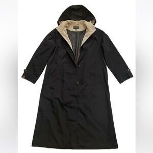 Women’s Hooded Black Overcoat with Gray Lining. Size 18 (plus size)